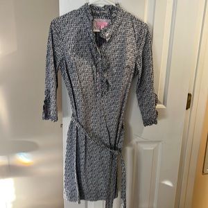 Lilly Pulitzer It’s A Lilly Dress Belted Dress, Long Sleeve, Navy White, Size 4